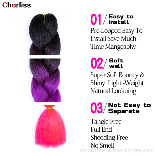 Wholesale 24'' Ombre Yaki Jumbo Braids Pre-stretched Crochet Synthetic Afro Braiding Hair Extensions Expression Braiding Hair